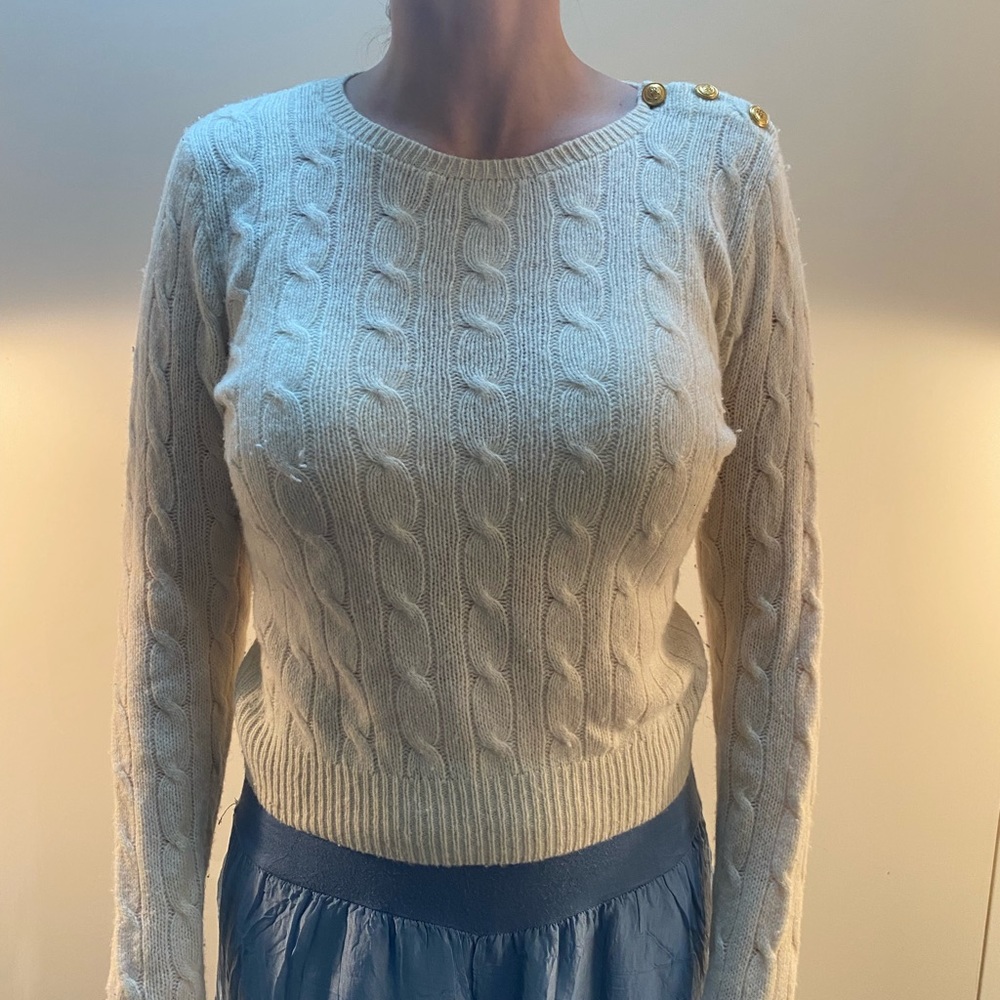 100% Cashmere White Sweater Rugby
